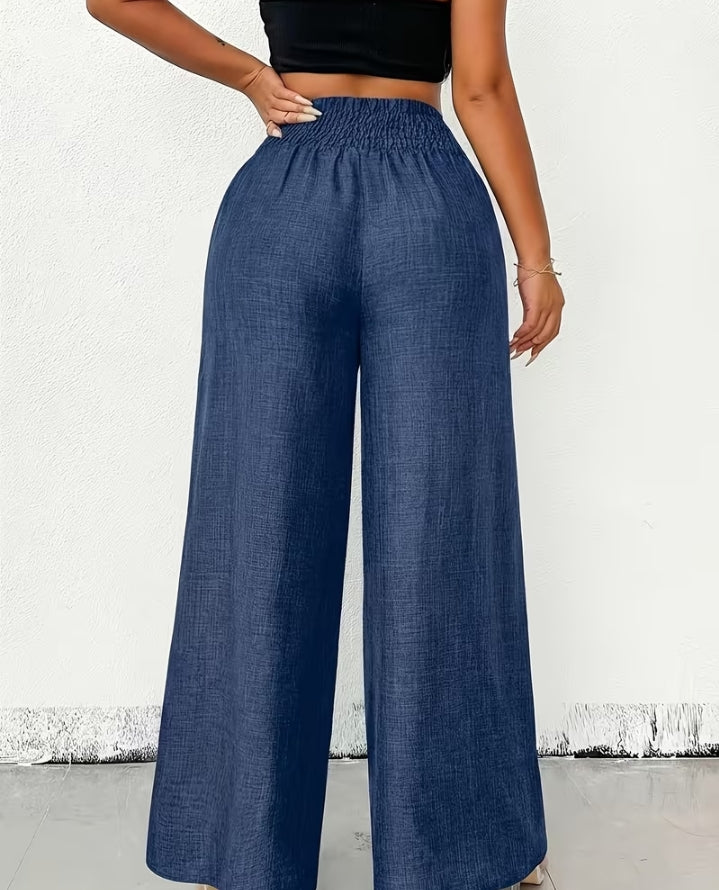 Chic Chain-Accent Wide-Leg Trousers