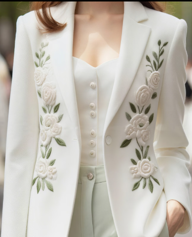 Embroidered Single‑Breasted Casual Commuter Blazer