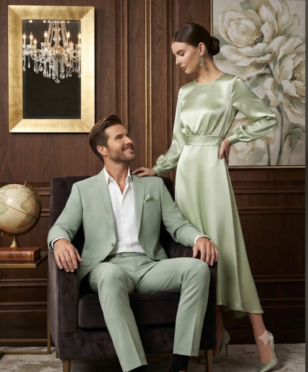 Luxury Light Green Satin Dress, Jade Earrings & Floral Nail Art Gift Set for Women