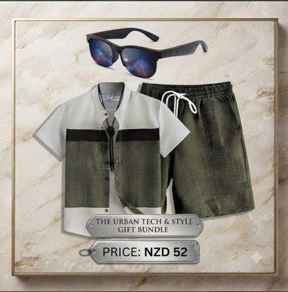 Ultimate Holiday Gift Bundle: Smart Audio Glasses & Men's Summer Outfit Set