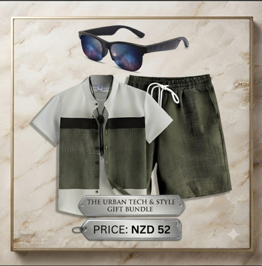 Ultimate Holiday Gift Bundle: Smart Audio Glasses & Men's Summer Outfit Set