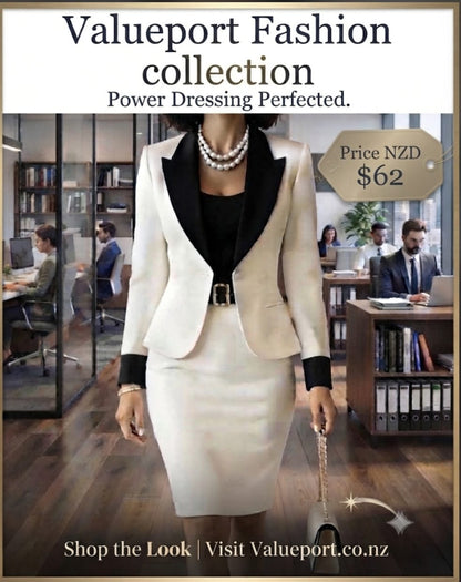 Women's Elegant Color-Block Suit Jacket & Skirt Set , Business & Party Outfit