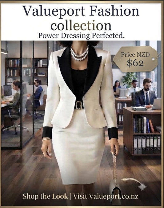 Women's Elegant Color-Block Suit Jacket & Skirt Set , Business & Party Outfit