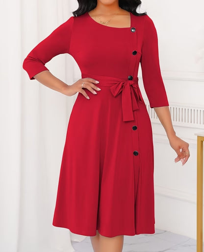 Elegant A-Line Button-Detail Midi Dress