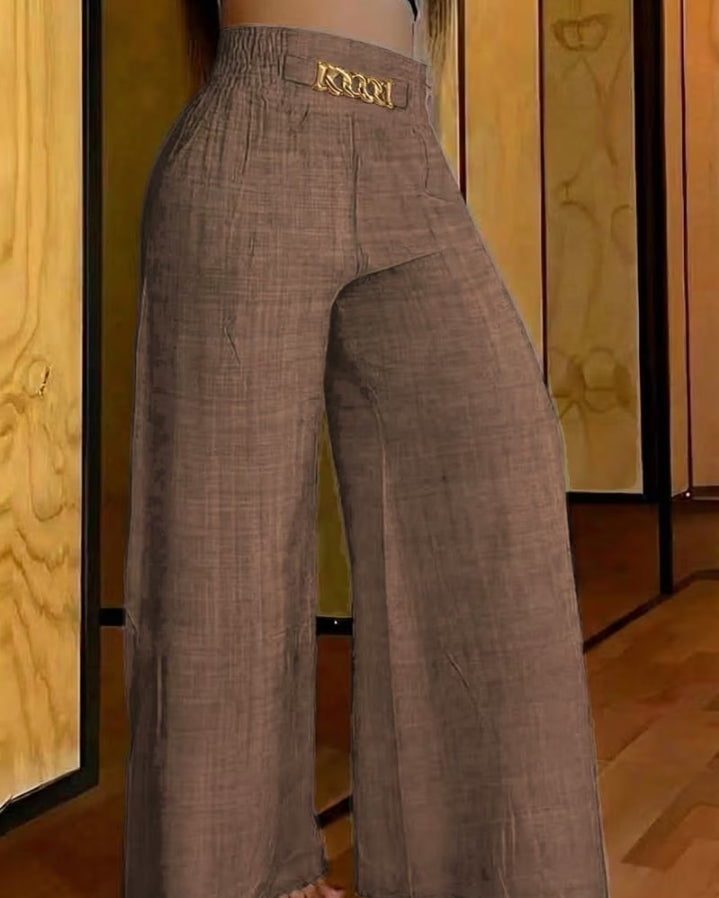 Chic Chain-Accent Wide-Leg Trousers