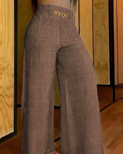Chic Chain-Accent Wide-Leg Trousers