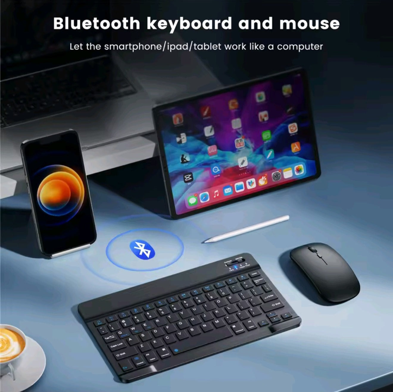 Premium 5-in-1 Wireless Productivity Bundle – Bluetooth Keyboard, Silent Mouse, V5.0 Earbuds & 4-Port Fast Charger