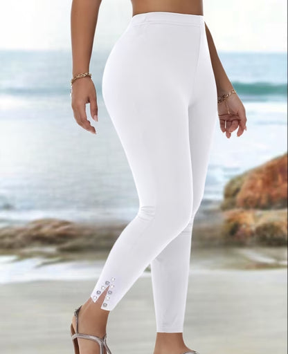 Rhinestone Ankle-Slit Leggings