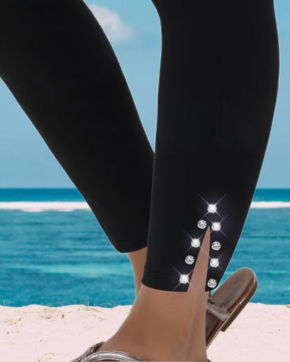 Rhinestone Ankle-Slit Leggings