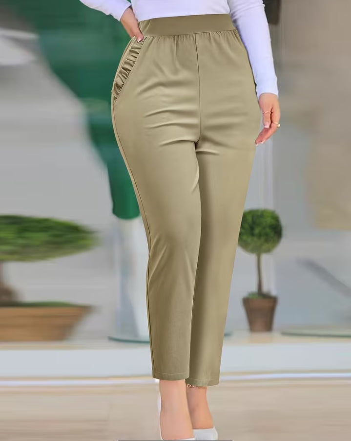 Elegant High-Waist Ruffle Detail Trousers