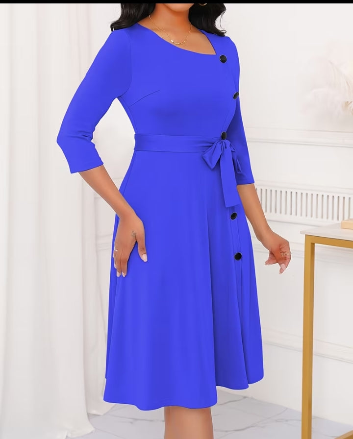 Elegant A-Line Button-Detail Midi Dress