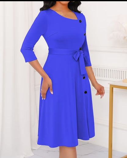 Elegant A-Line Button-Detail Midi Dress