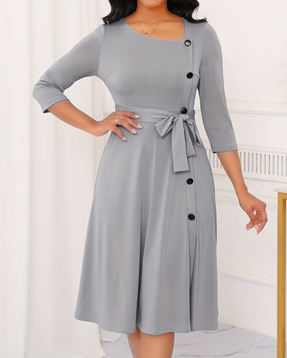 Elegant A-Line Button-Detail Midi Dress