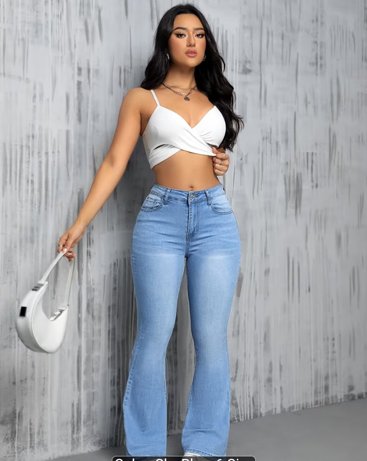Casual Light Blue Flare Jeans