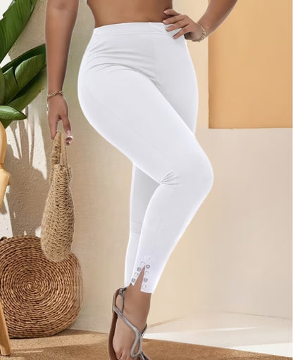 Rhinestone Ankle-Slit Leggings
