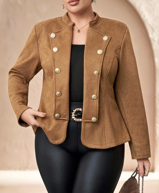 Faux Suede Military Style Blazer