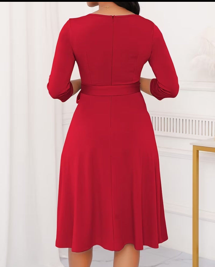 Elegant A-Line Button-Detail Midi Dress