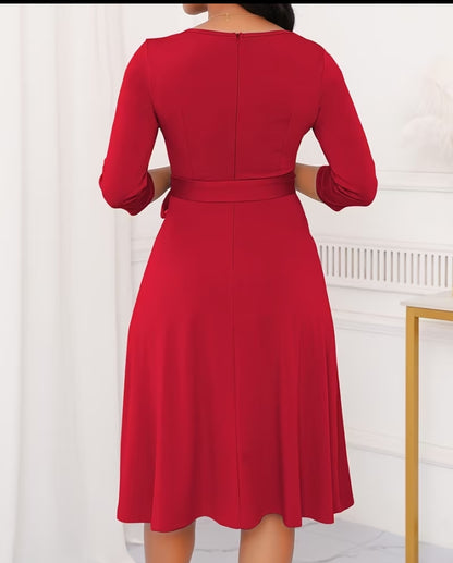 Elegant A-Line Button-Detail Midi Dress