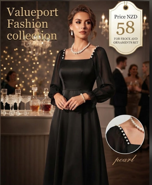 Elegant Pearl Midi Dress & Jewelry Set Party & Wedding Guest Outfit NZD 58
