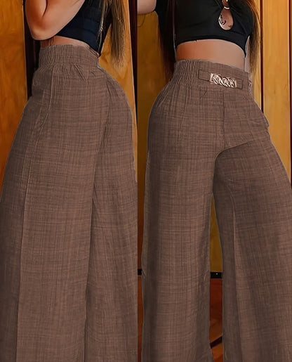 Chic Chain-Accent Wide-Leg Trousers