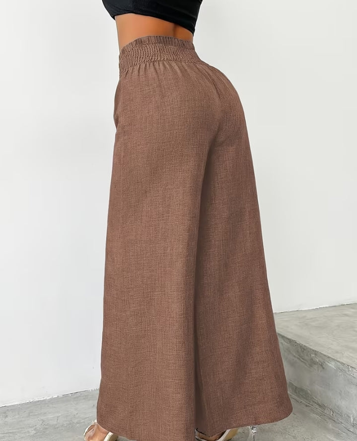Chic Chain-Accent Wide-Leg Trousers
