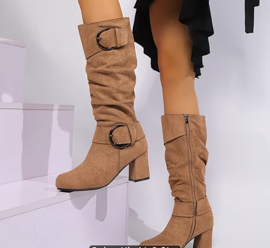 Classic Slouchy Buckle Fashion Boots