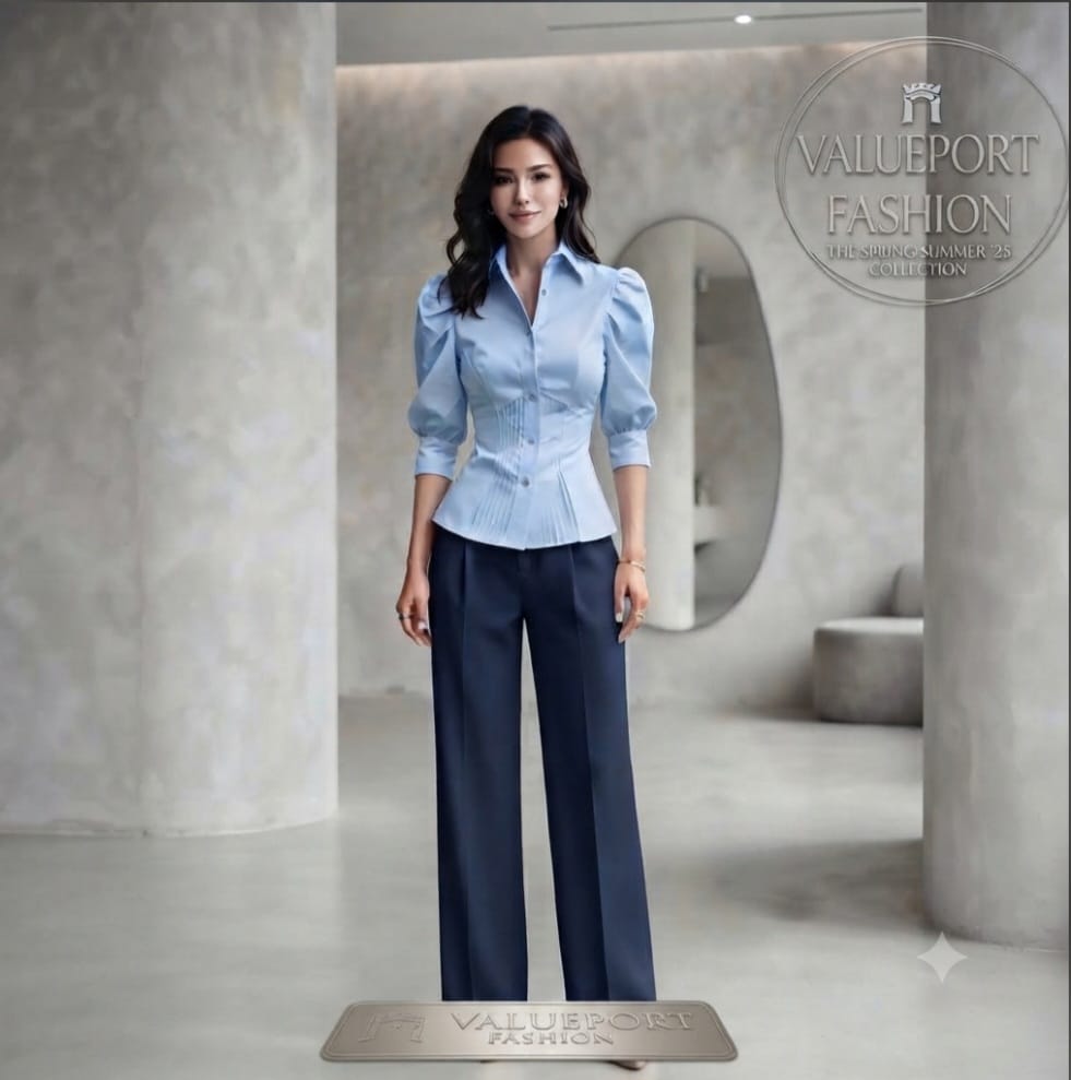 Elegant Women's Professional Blouse with Puff Sleeves