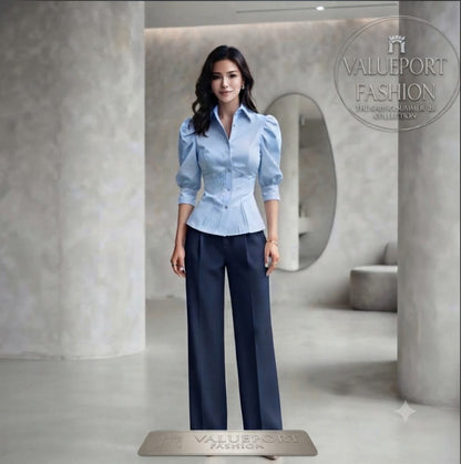 Elegant Women's Professional Blouse with Puff Sleeves