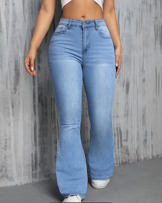 Casual Light Blue Flare Jeans