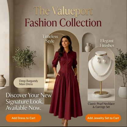 Elegant Women’s POLO Collar Dress & 3-Piece Zirconia Jewelry Set | Complete Fashion Outfit Bundle
