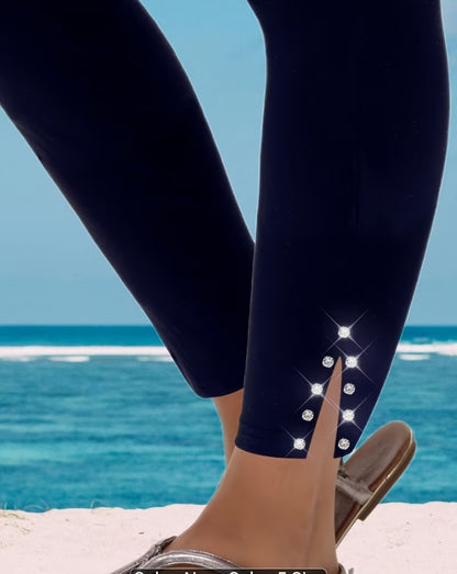 Rhinestone Ankle-Slit Leggings
