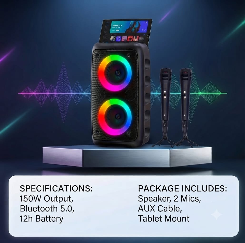 Large Wireless Bluetooth Boombox Speaker with Microphone & Deep Bass