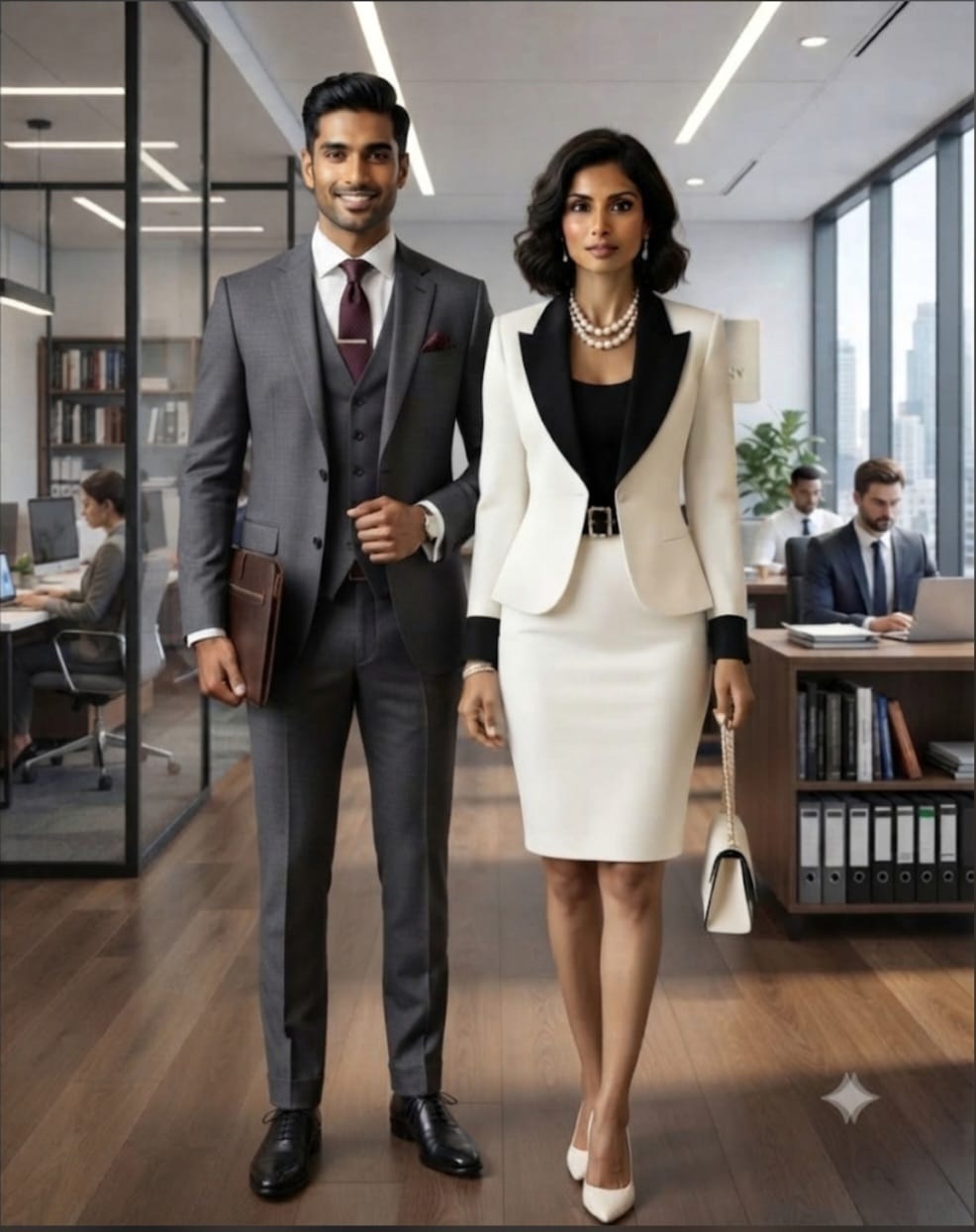 Women's Elegant Color-Block Suit Jacket & Skirt Set , Business & Party Outfit