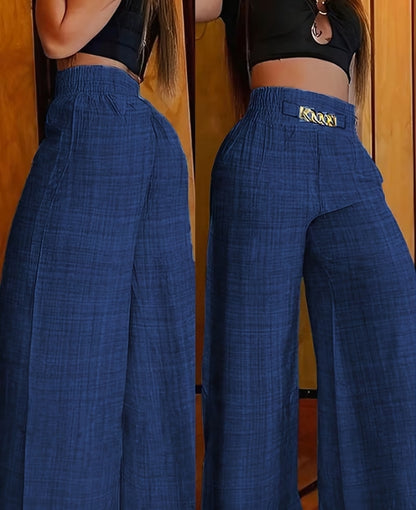 Chic Chain-Accent Wide-Leg Trousers