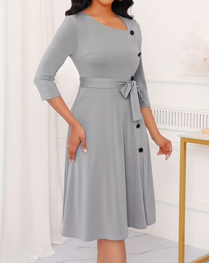 Elegant A-Line Button-Detail Midi Dress