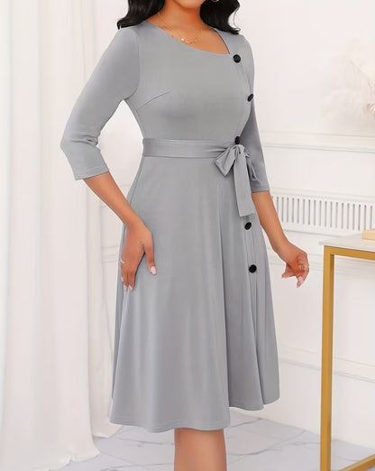 Elegant A-Line Button-Detail Midi Dress
