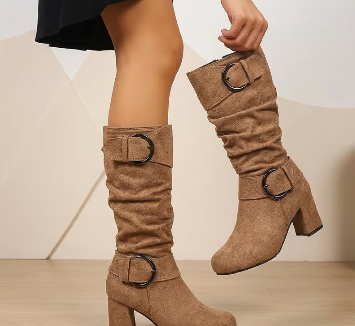 Classic Slouchy Buckle Fashion Boots