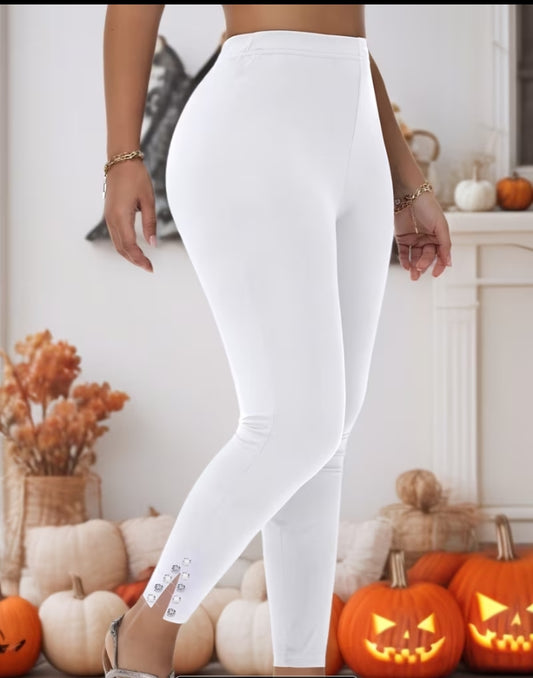 Rhinestone Ankle-Slit Leggings