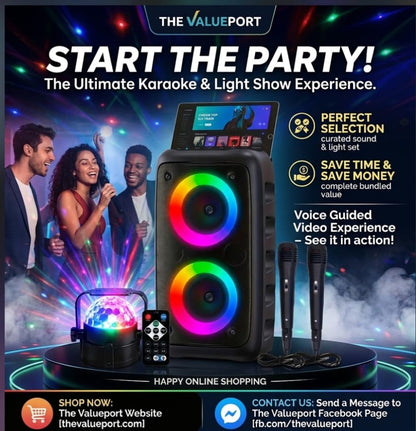 Ultimate Party Bundle: Large Wireless Speaker with Mic + Smart RGB Disco Light