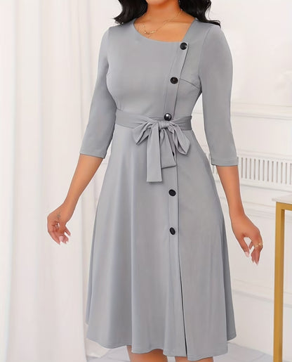Elegant A-Line Button-Detail Midi Dress