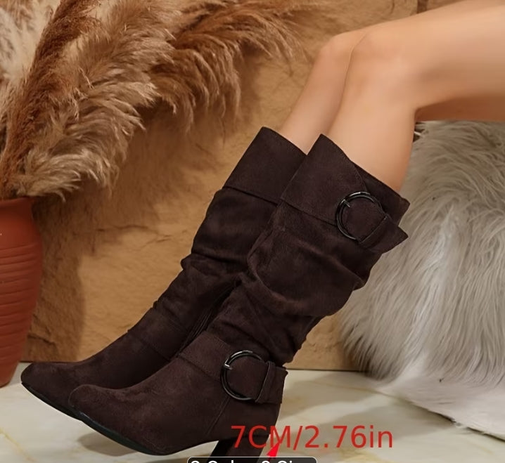 Classic Slouchy Buckle Fashion Boots