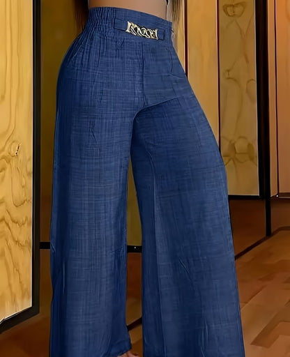 Chic Chain-Accent Wide-Leg Trousers