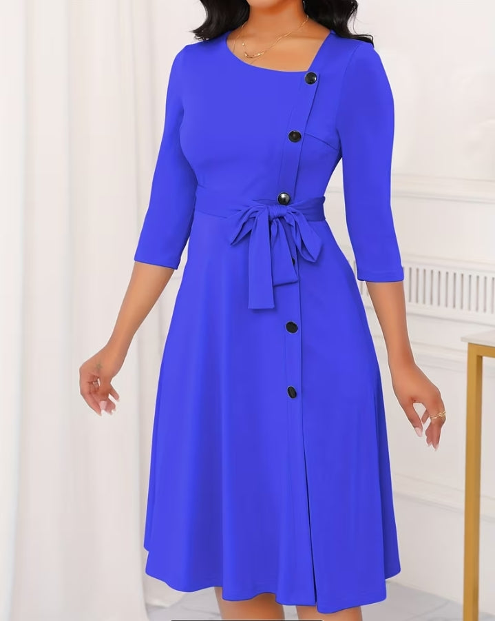 Elegant A-Line Button-Detail Midi Dress