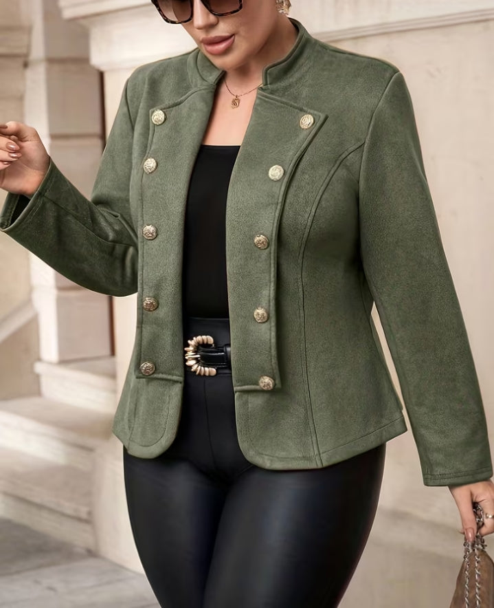 Faux Suede Military Style Blazer