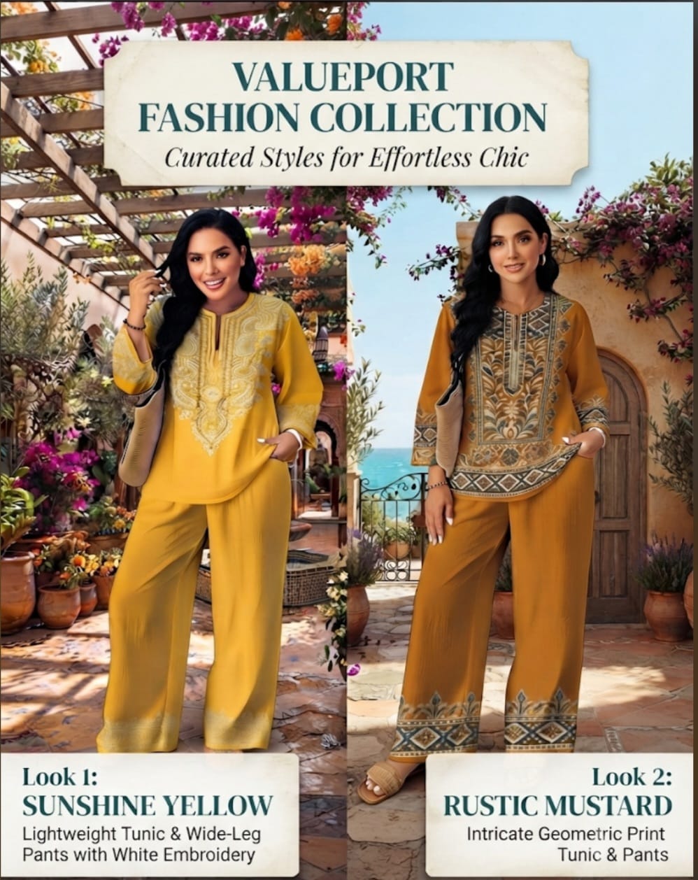Women's Ethnic V-Neck Top & Wide-Leg Pants 2-Piece Sets Casual & Office Wear Collection