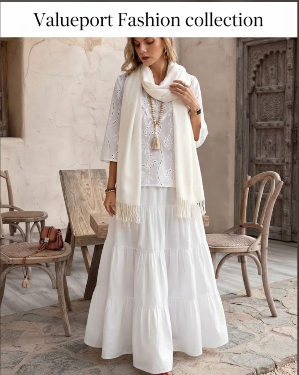 Chic 3-Piece Outfit Set: White Blouse, Skirt & Scarf NZD 56 Only