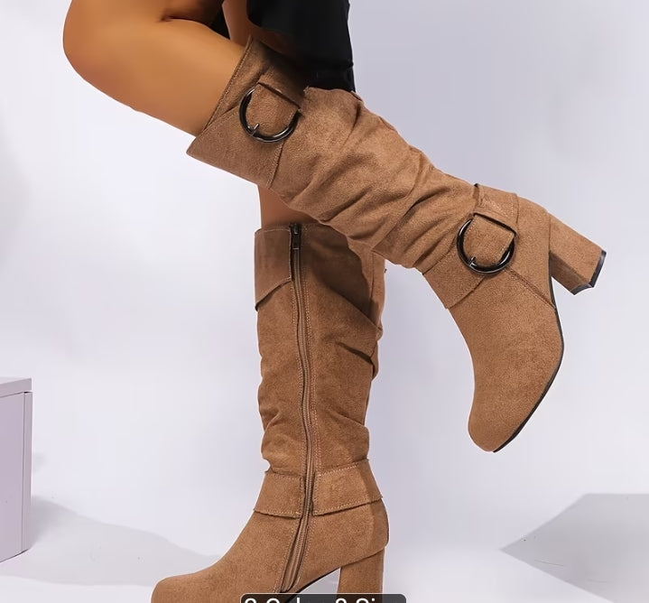 Classic Slouchy Buckle Fashion Boots