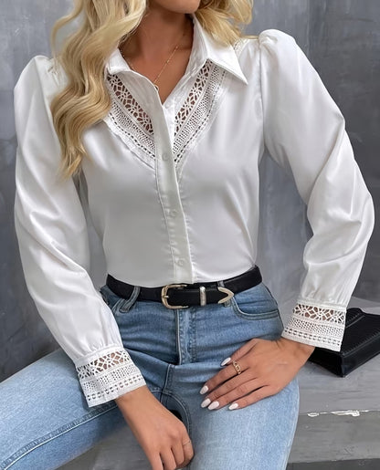 Ethereal Charm: Lace-Inlay Puff Sleeve Blouse