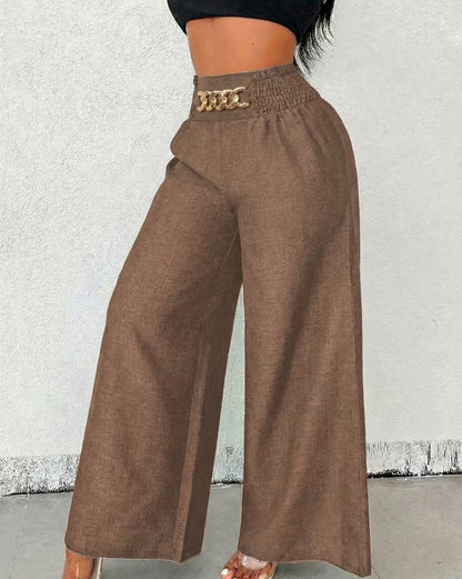 Chic Chain-Accent Wide-Leg Trousers
