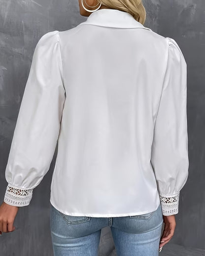 Ethereal Charm: Lace-Inlay Puff Sleeve Blouse